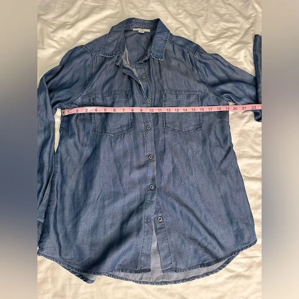 Pure Navy Lightweight Denim Button-Up Shirt 100% Lyocell Size Small Chambray Top - Picture 7 of 12